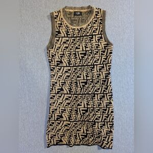 Fendi Brown Zucca FF Pattern Dress Sleeveless